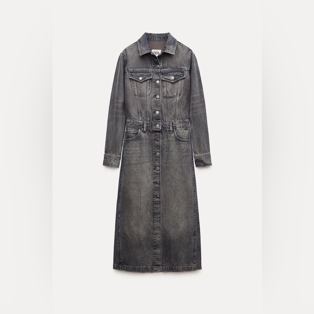 ZARA ZW Collection Denim Cotton Shirt Midi Dress Size Small Gray Wash $139 NWT - Picture 6 of 13